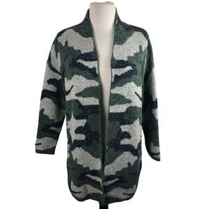 Dreamers Womens Camo Green Black White Cardigan Size Small